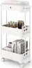 A white three-tier rolling cart filled with various items, including bottles, jars, a bag of coffee, and books. Produktbild-Vorschau