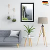 A living room scene with a sofa, a framed picture of a waterfall, hanging plants, and a floor lamp. Produktbild-Vorschau