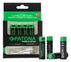A product package containing four AA batteries and a USB-C charging cable, with some batteries displayed outside the package. Produktbild-Vorschau