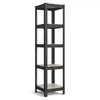 A tall, narrow black metal shelving unit with five shelves. The shelves themselves appear to be made of a light wood or particleboard material. Produktbild-Vorschau
