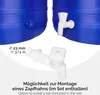 Close-up of a blue plastic barrel with a white tap and measurement indicators. Produktbild-Vorschau
