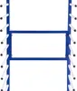 A close-up view of a blue metal drying rack with white rods extending from the sides. Voir les images du produit