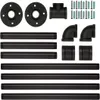 A collection of black metal pipe fittings and hardware arranged on a white background. Produktbild-Vorschau