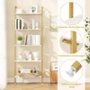 A white and gold ladder shelf filled with books and decorative items, with close-up insets highlighting its construction. Produktbild-Vorschau