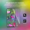 A product image showcasing a phone screen protector with floral imagery on the phone screen and water droplets on the protector. Produktbild-Vorschau