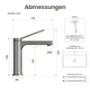 A diagram showing the dimensions of a faucet, along with installation notes and hose lengths. Voir les images du produit