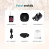 A collage of product components for a Retekess TD161 Restaurant Pager System, with a blurred background of people in a restaurant setting. Produktbild-Vorschau