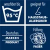 Four squares with icons and text describing product features. Produktbild-Vorschau