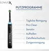 A black electric toothbrush with a green brush head is shown next to a list of cleaning programs. Anteprima dell’immagine prodotto