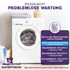 A washing machine with laundry on top and a marketing graphic about washing machine requirements for a duvet. Produktbild-Vorschau