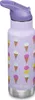 A close-up studio shot of a reusable water bottle with an ice cream pattern. Voir les images du produit