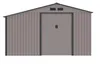 A front view of a gray metal garden shed with double doors. Produktbild-Vorschau