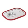 A metal lid with a red silicone seal and a central hinged opening. Anteprima dell’immagine prodotto