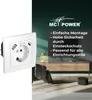A product image showing a wall socket with USB ports, overlaid with marketing text and a lifestyle shot of a living room. Produktbild-Vorschau