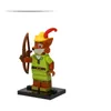 A Lego minifigure of Robin Hood holding a bow and arrow, standing on a black display base. Anteprima dell’immagine prodotto