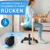 A woman is sitting at a desk using a laptop, with a graphic overlay showing a spine and text highlighting the product's benefits for back support and posture. Náhľad obrázku produktu