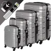 A set of four silver suitcases of varying sizes, along with a portable luggage scale and luggage tags. Produktbild-Vorschau