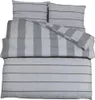 A neatly folded bedding set with two pillowcases and a duvet cover, all featuring a striped pattern. Náhľad obrázku produktu