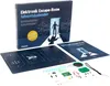 A product shot of an electronics escape room advent calendar kit, including the box, a game board, a manual, and various electronic components. Náhled obrázku produktu