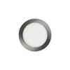 A close-up, top-down view of a round, flat LED recessed light fixture with a brushed silver metal trim and a white diffuser. Produktbild-Vorschau