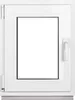 A white window frame with a clear glass pane, set against a white background. Produktbild-Vorschau