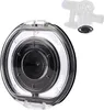 A clear plastic dustbin lid for a Dyson vacuum cleaner is shown against a white background. A smaller inset image shows the lid attached to a Dyson vacuum cleaner. Produktbild-Vorschau
