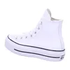 A white Converse high-top sneaker with a platform sole is shown from the side against a white background. Produktbild-Vorschau