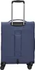 The back of a blue rolling suitcase with a retractable handle and wheels. Anteprima dell’immagine prodotto