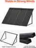 A black awning-like structure is shown from multiple angles, highlighting its stability and construction. Anteprima dell’immagine prodotto