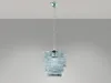 A crystal chandelier hanging from the ceiling against a textured gray wall. Produktbild-Vorschau