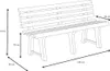 A line drawing of a white garden bench with dimensions indicated. Anteprima dell’immagine prodotto