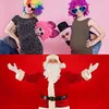 A collage of two images: the top half shows people wearing colorful wigs and novelty glasses, and the bottom half shows a person dressed as Santa Claus. Produktbild-Vorschau