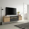A modern living room with a wall-mounted TV cabinet featuring an electric fireplace. Produktbild-Vorschau