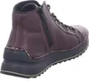 A close-up side view of a burgundy leather boot with a black sole and laces. Produktbild-Vorschau