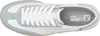 A top-down view of a white and light blue sneaker. Voir les images du produit