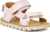 A single pink sandal is shown against a white background.