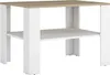 A modern coffee table with a wood-effect top and white legs and shelf. Náhled obrázku produktu