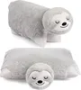 A two-part image showing a plush sloth pillow in different configurations. Náhľad obrázku produktu
