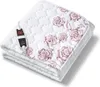 A folded electric blanket with a rose pattern and a controller. Produktbild-Vorschau