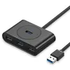 A black USB hub with multiple ports and a connected USB cable, shown on a white background. Náhľad obrázku produktu