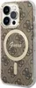 A close-up side view of a phone case with a brown and gold Guess logo pattern. Anteprima dell’immagine prodotto