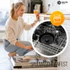 A woman is placing items into a dishwasher. A close-up view of the dishwasher interior is shown. Produktbild-Vorschau