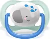 A close-up studio shot of a baby pacifier with an elephant design. Produktbild-Vorschau