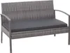 A gray poly-rattan bench with a dark gray cushion, shown against a white background. Produktbild-Vorschau