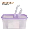 A close-up view of the top of a clear plastic food storage container with a purple lid. Anteprima dell’immagine prodotto