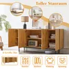A collage showcasing a wooden sideboard with multiple circular insets depicting different room settings and icons representing storage uses. Náhľad obrázku produktu