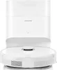 A white robot vacuum cleaner with a docking station. Produktbild-Vorschau