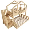 A wooden bunk bed with stairs and storage drawers, shown from a slightly elevated side angle against a white background. Náhled obrázku produktu