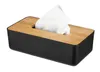 A tissue box with a black base and a wooden top. Náhled obrázku produktu