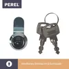 A product shot of a lock and keys with branding and descriptive text. Voir les images du produit